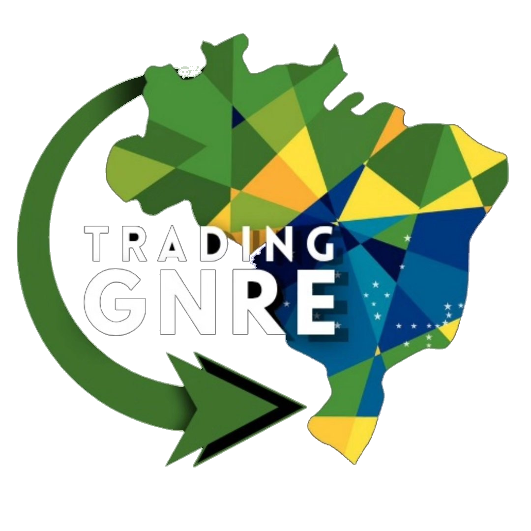 TradingGNRE — mapa do Brasil em mosaico verde, amarelo e azul